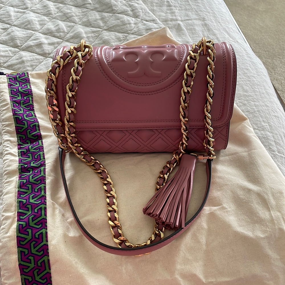 Tory Burch Fleming Small convertible Pink magnolia Gold Purse Crossbody